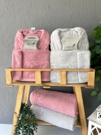 MYSOFT YAPRAK 10 PARÇA AİLE BORNOZ SETİ