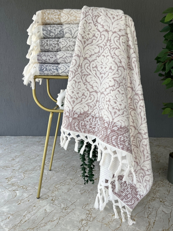 90X150 SARRA SARE BAĞLAMALI DAMASK BANYO HAVLUSU