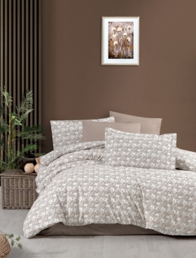 SARRA HOME ÇİFT KİŞİLİK LIGHT NEVRESİM TAKIMI - PALMİYE KAHVE
