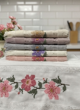 50x90 MYSOFT 6 LI NAKIŞLI HAVLU - ÇİÇEK