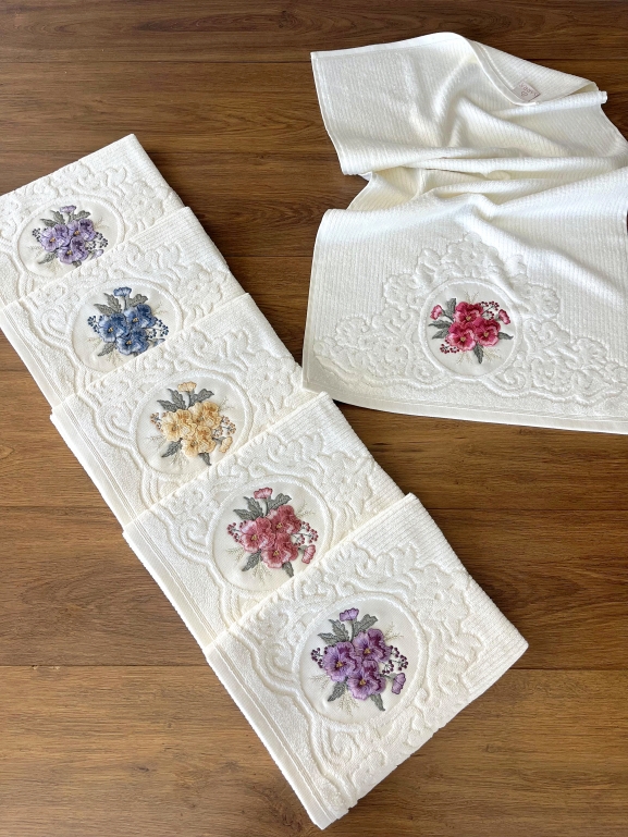 50x90 SARRA 3D BUKLE KREM 6'LI HAVLU - MENEKŞE