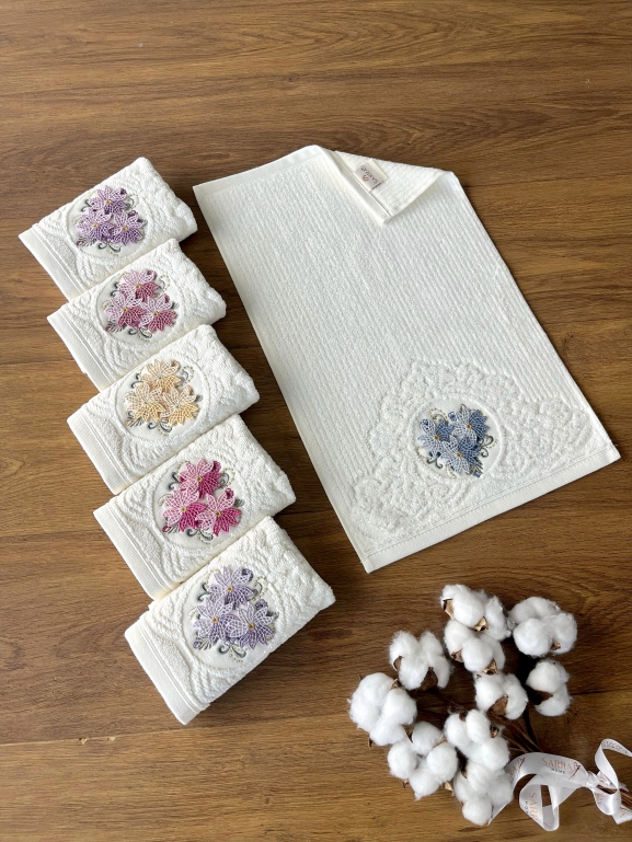 30x50 SARRA 3D BUKLE KREM 6'LI HAVLU - YILDIZ